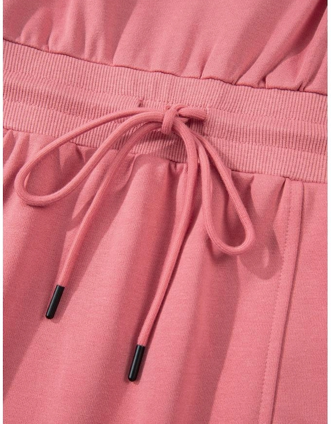 Mineral Red French Terry Zipped Collar Sleeveless Drawstring Waist Mini Dress