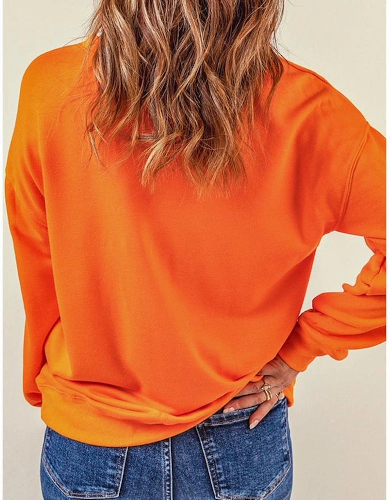 Russet Orange Sequin SPOOKY SEASON Ghost Pattern Halloween Pullover Sweatshirt