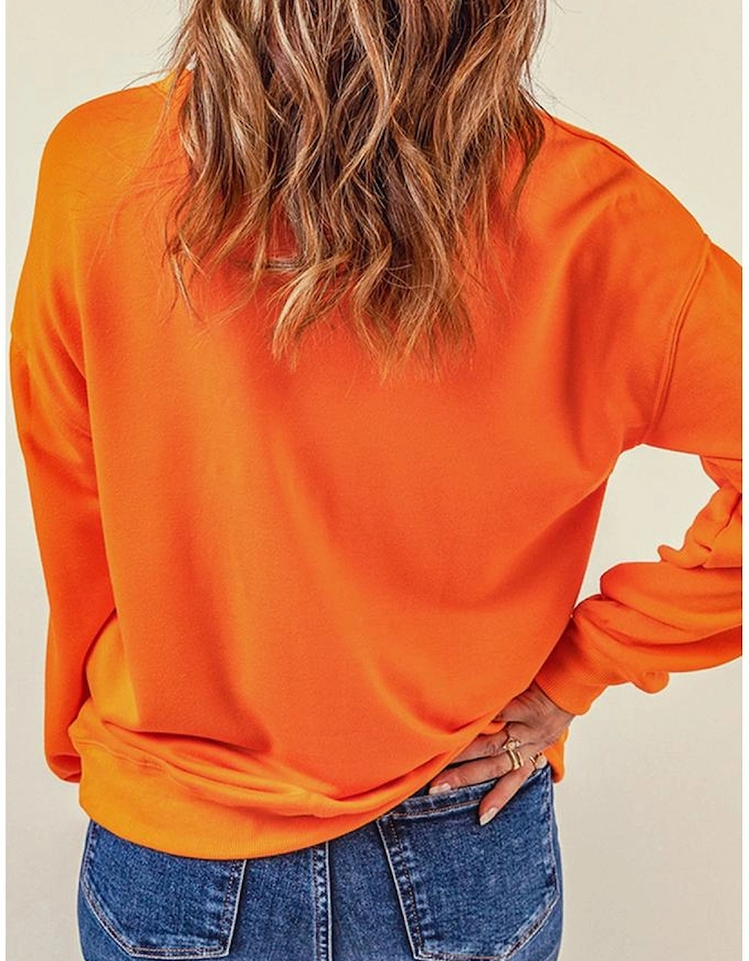 Russet Orange Sequin SPOOKY SEASON Ghost Pattern Halloween Pullover Sweatshirt