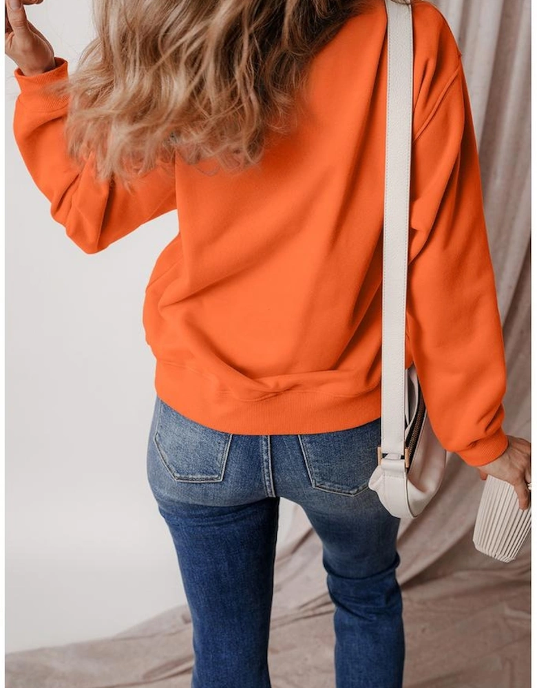 Russet Orange Solid Fleece Lined Drop Shoulder Terry Sweatshirt
