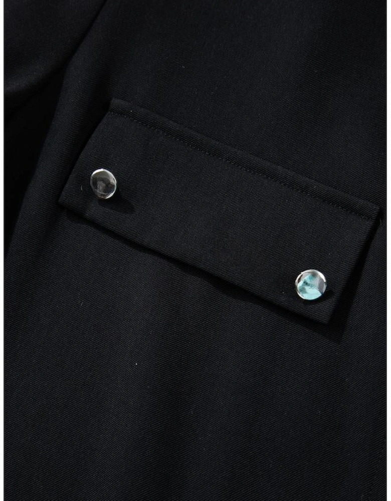 Black Collar Tab Sleeve Zip Up Flap Detail Jacket