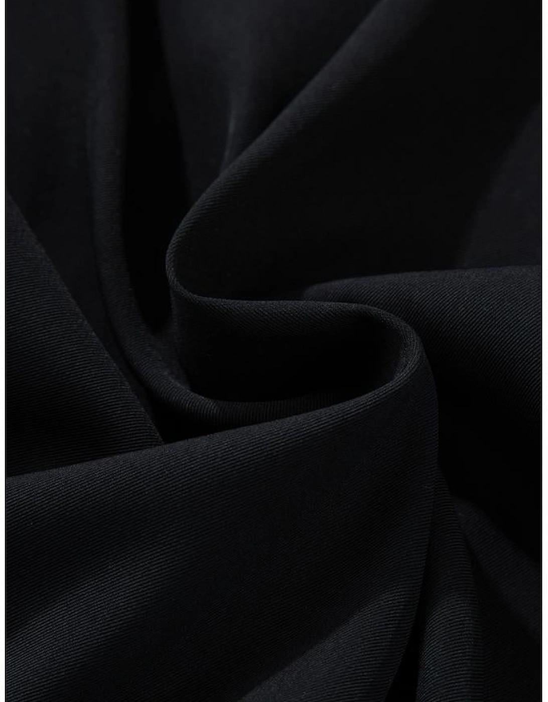 Black Collar Tab Sleeve Zip Up Flap Detail Jacket