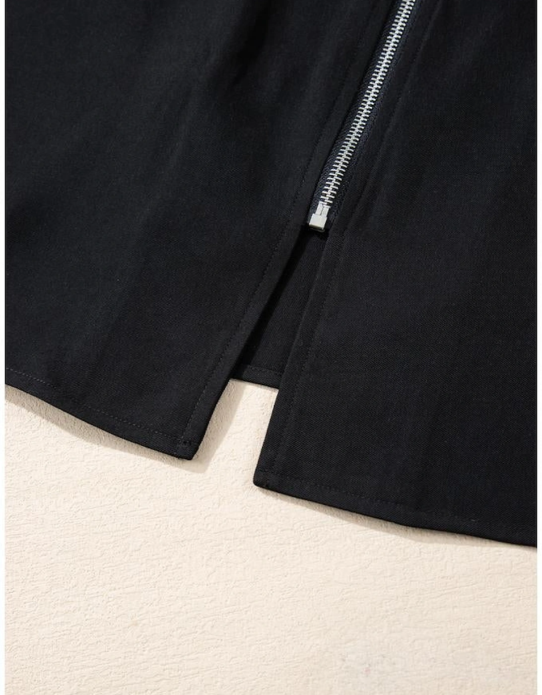 Black Collar Tab Sleeve Zip Up Flap Detail Jacket
