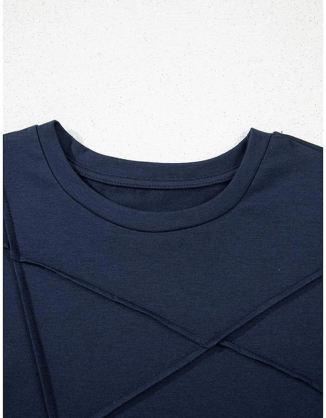 Dirty blue Solid Color Toothpick Stripe Round Neck T Shirt