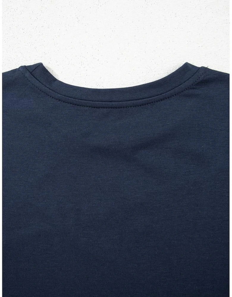 Dirty blue Solid Color Toothpick Stripe Round Neck T Shirt