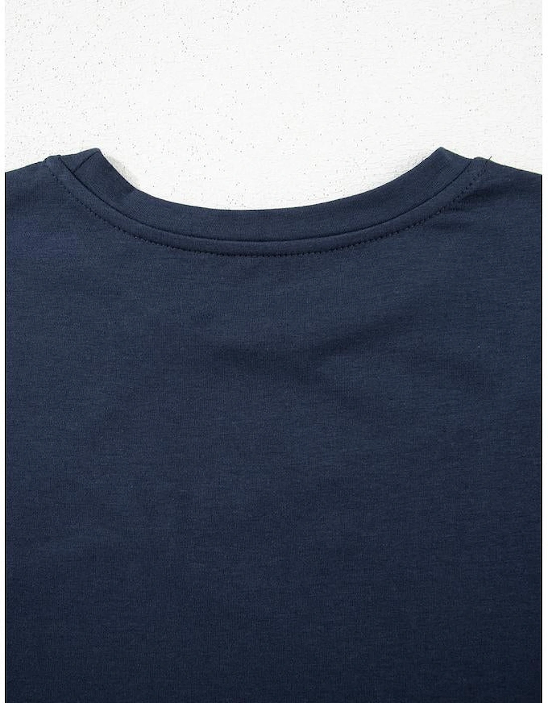 Dirty blue Solid Color Toothpick Stripe Round Neck T Shirt