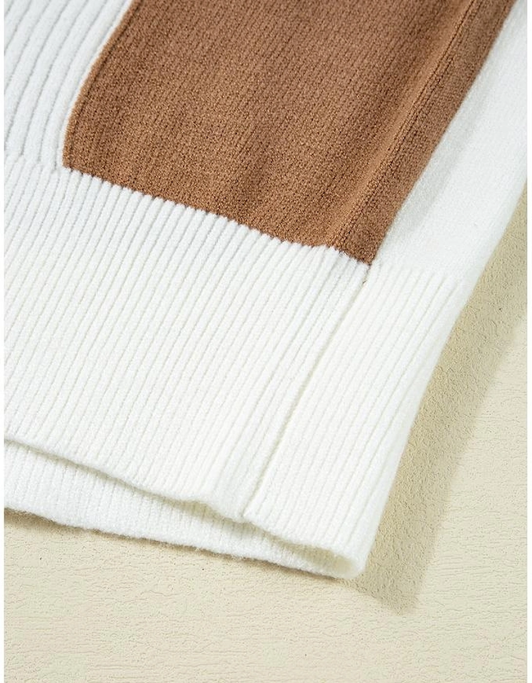 Khaki Checkered Pattern Ribbed Detail Button V Neck Sweater Cardigan