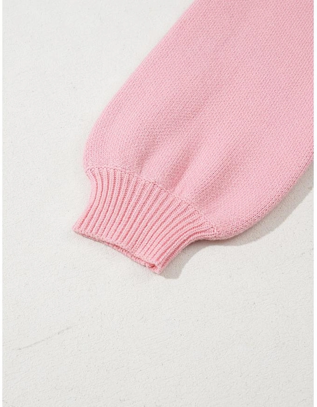 Pink Bow Graphic Drop Shoulder Round Neck Sweater