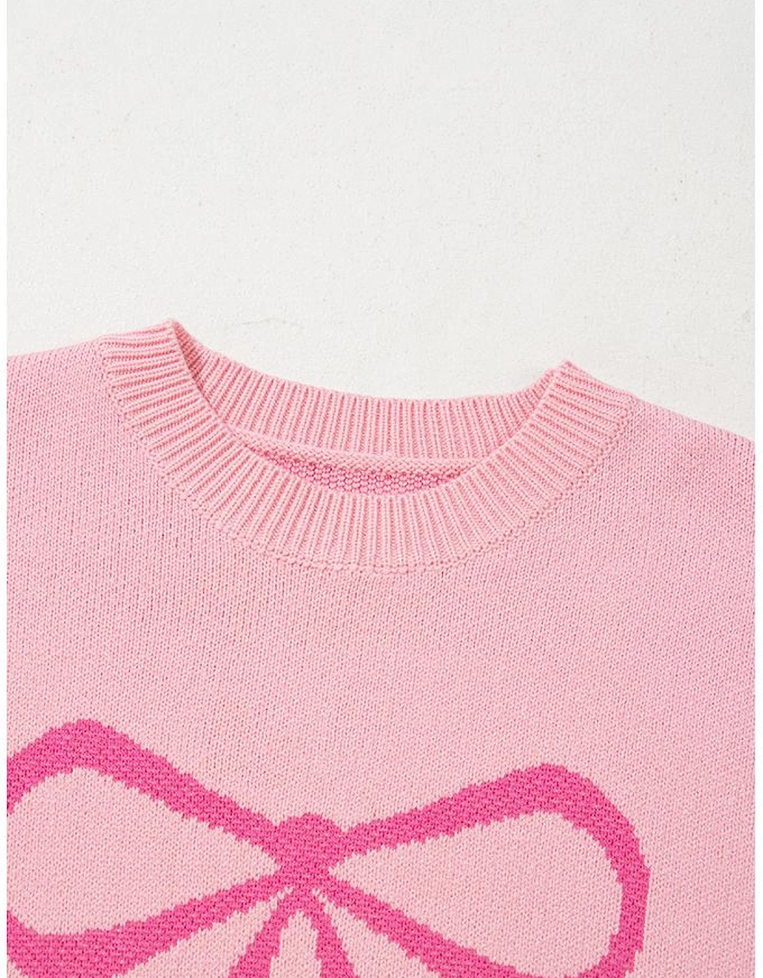 Pink Bow Graphic Drop Shoulder Round Neck Sweater