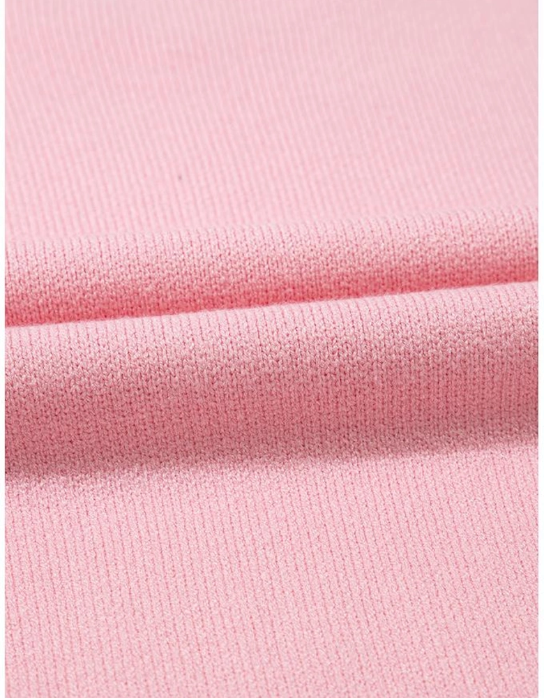 Pink Bow Graphic Drop Shoulder Round Neck Sweater