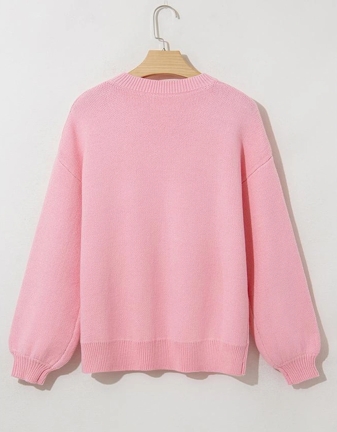 Pink Bow Graphic Drop Shoulder Round Neck Sweater