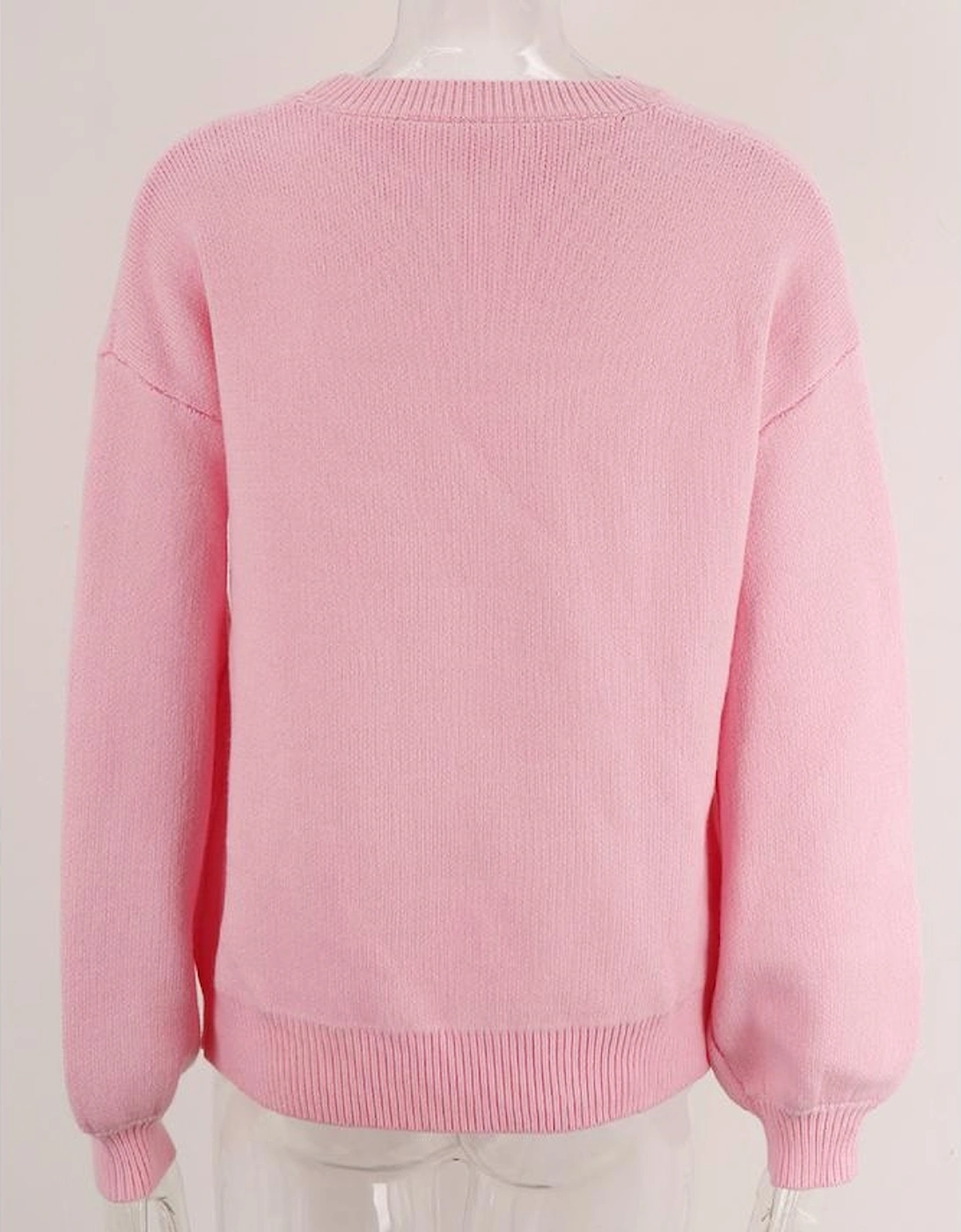 Pink Bow Graphic Drop Shoulder Round Neck Sweater