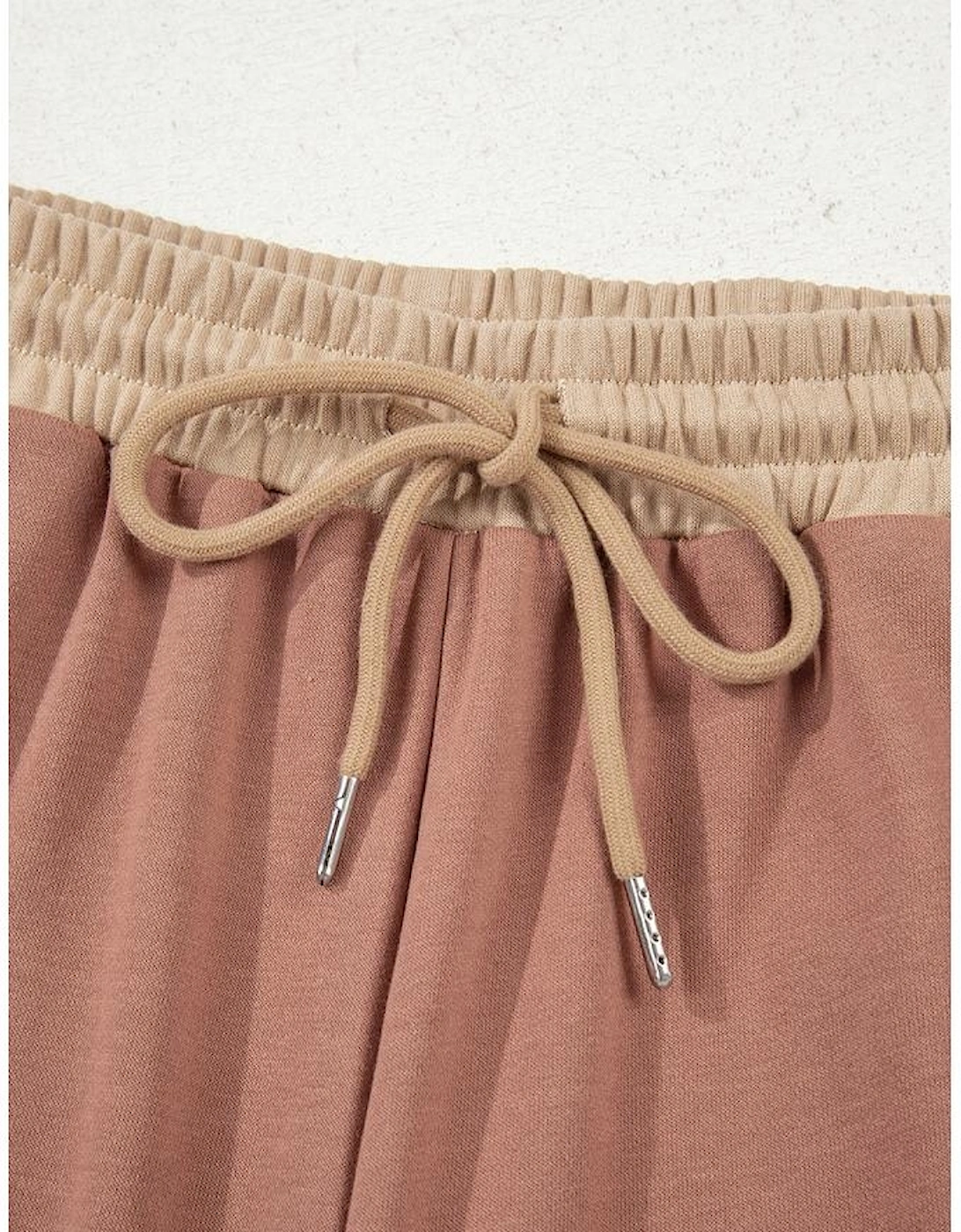 Khaki Color Block Long Sleeve Crop Top Drawstring Pant Set