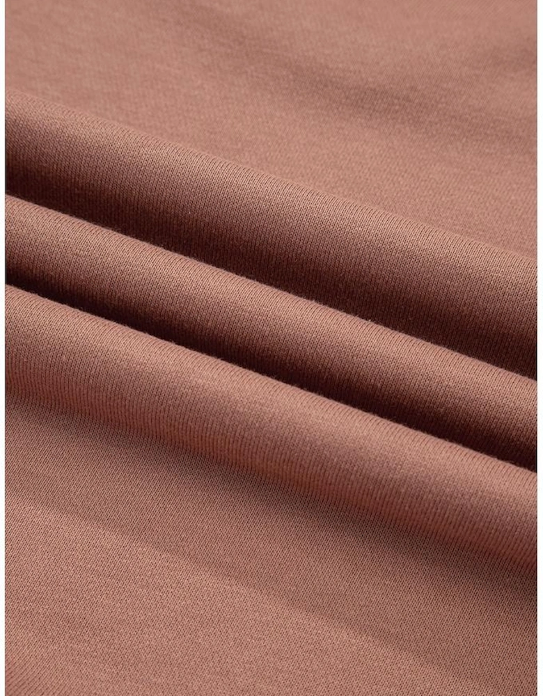 Khaki Color Block Long Sleeve Crop Top Drawstring Pant Set