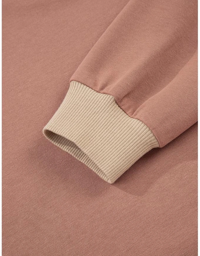 Khaki Color Block Long Sleeve Crop Top Drawstring Pant Set