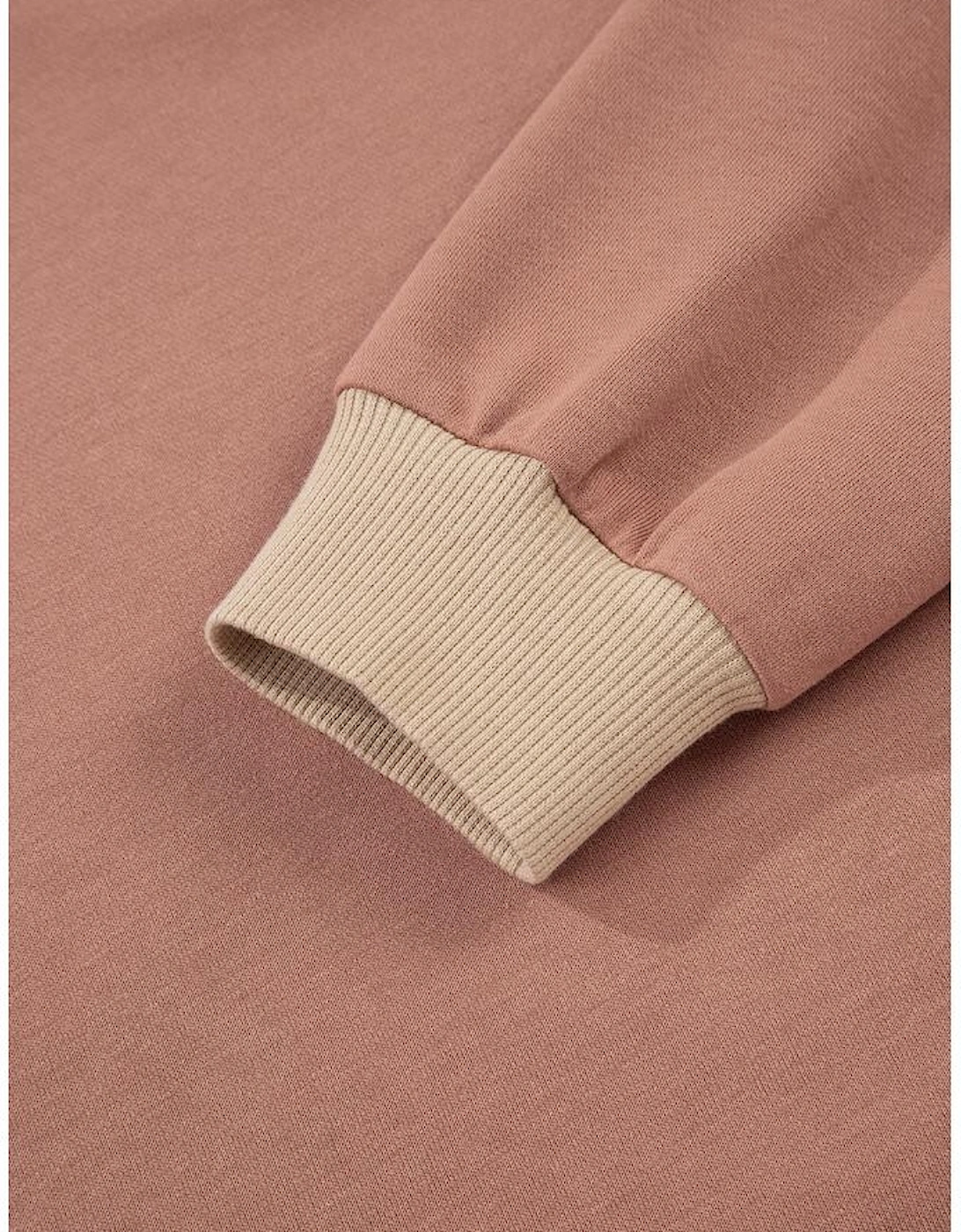 Khaki Color Block Long Sleeve Crop Top Drawstring Pant Set