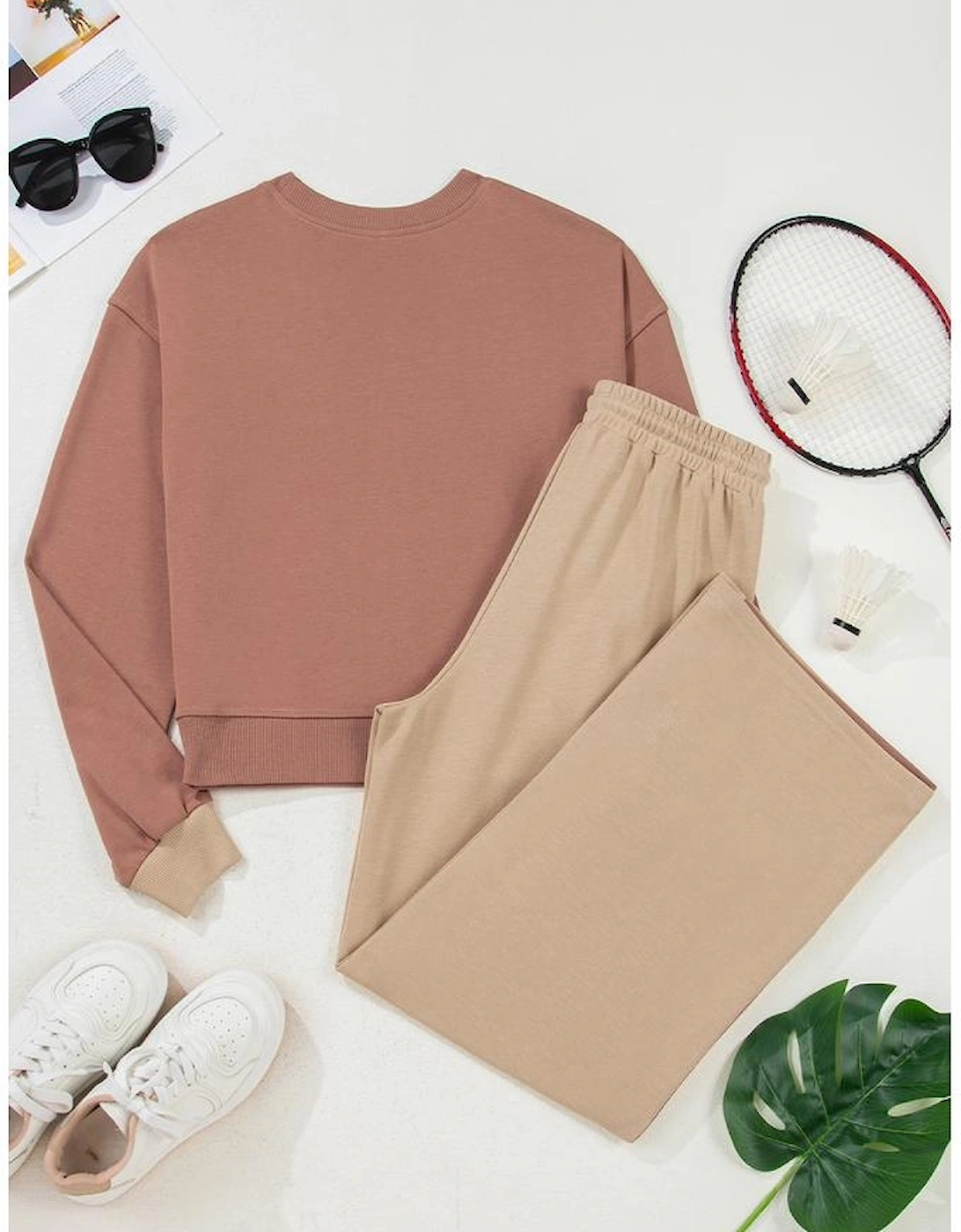 Khaki Color Block Long Sleeve Crop Top Drawstring Pant Set