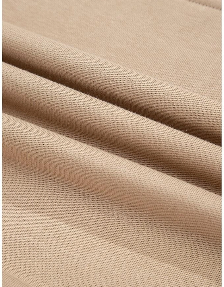 Khaki Color Block Long Sleeve Crop Top Drawstring Pant Set