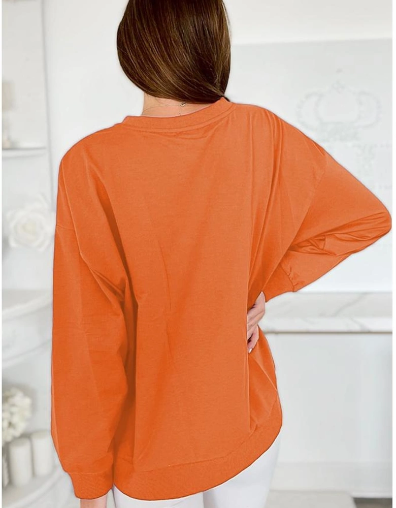 Russet Orange Tinsel Game Day Drop Shoulder Graphic Sweatshirt