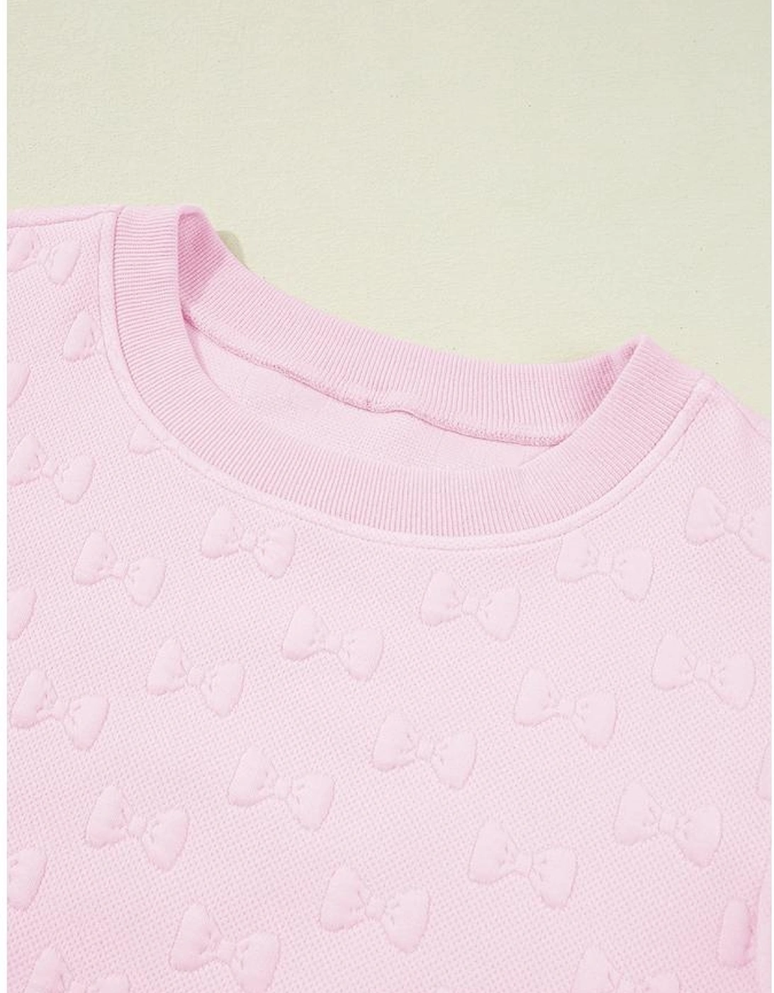 Pink Bow Jacquard Ruffle Sleeve Short 2pcs Outfit