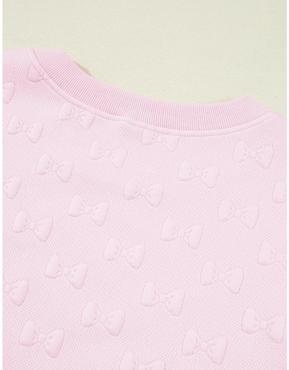 Pink Bow Jacquard Ruffle Sleeve Short 2pcs Outfit