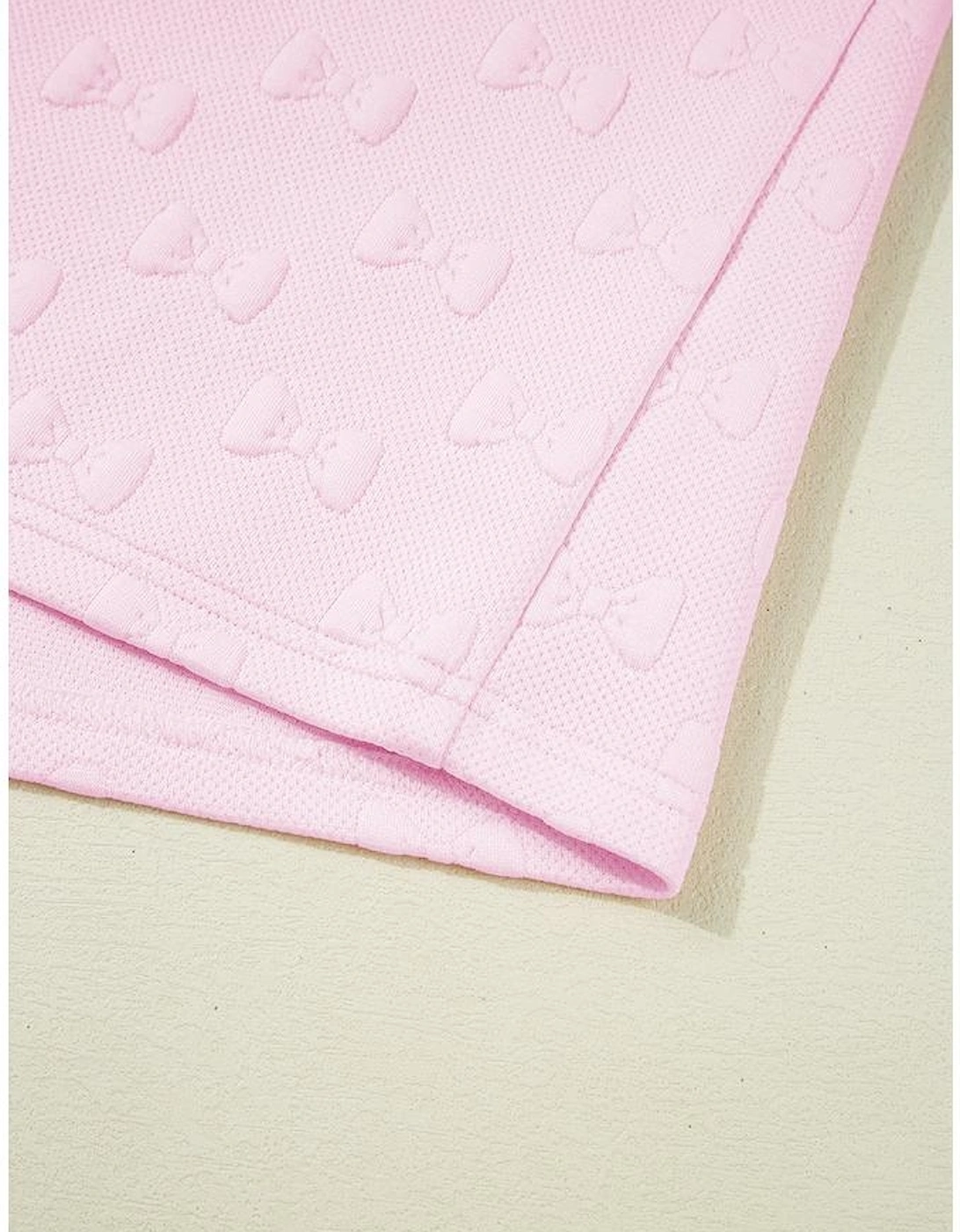 Pink Bow Jacquard Ruffle Sleeve Short 2pcs Outfit