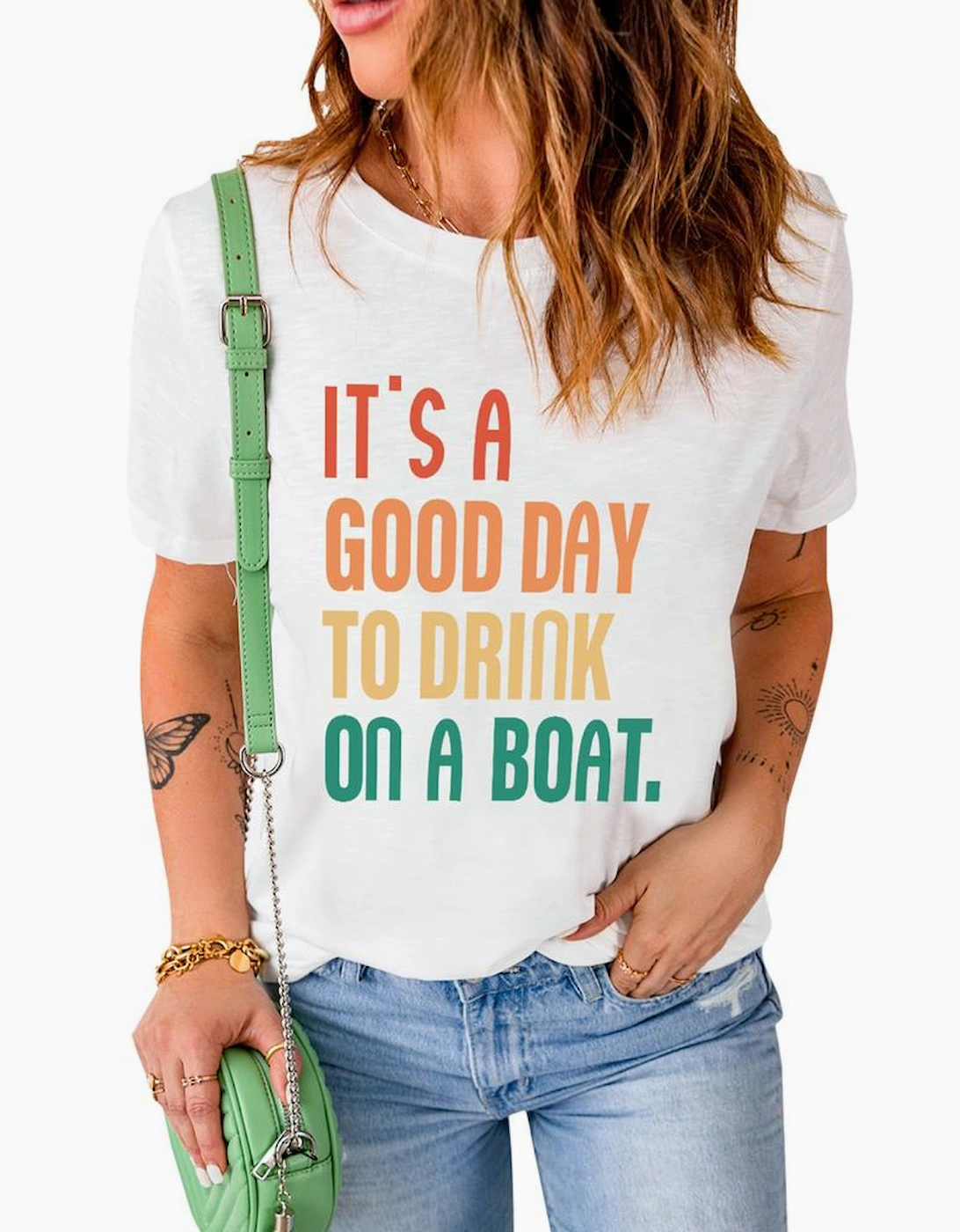 White ITa€™S A GOOD DAY TO DRINK ON A BOAT Slogan Graphic Tee, 6 of 5