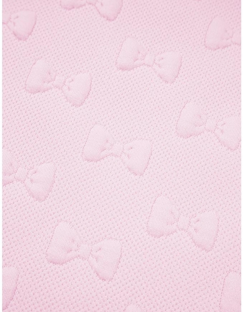 Pink Bow Jacquard Ruffle Sleeve Short 2pcs Outfit