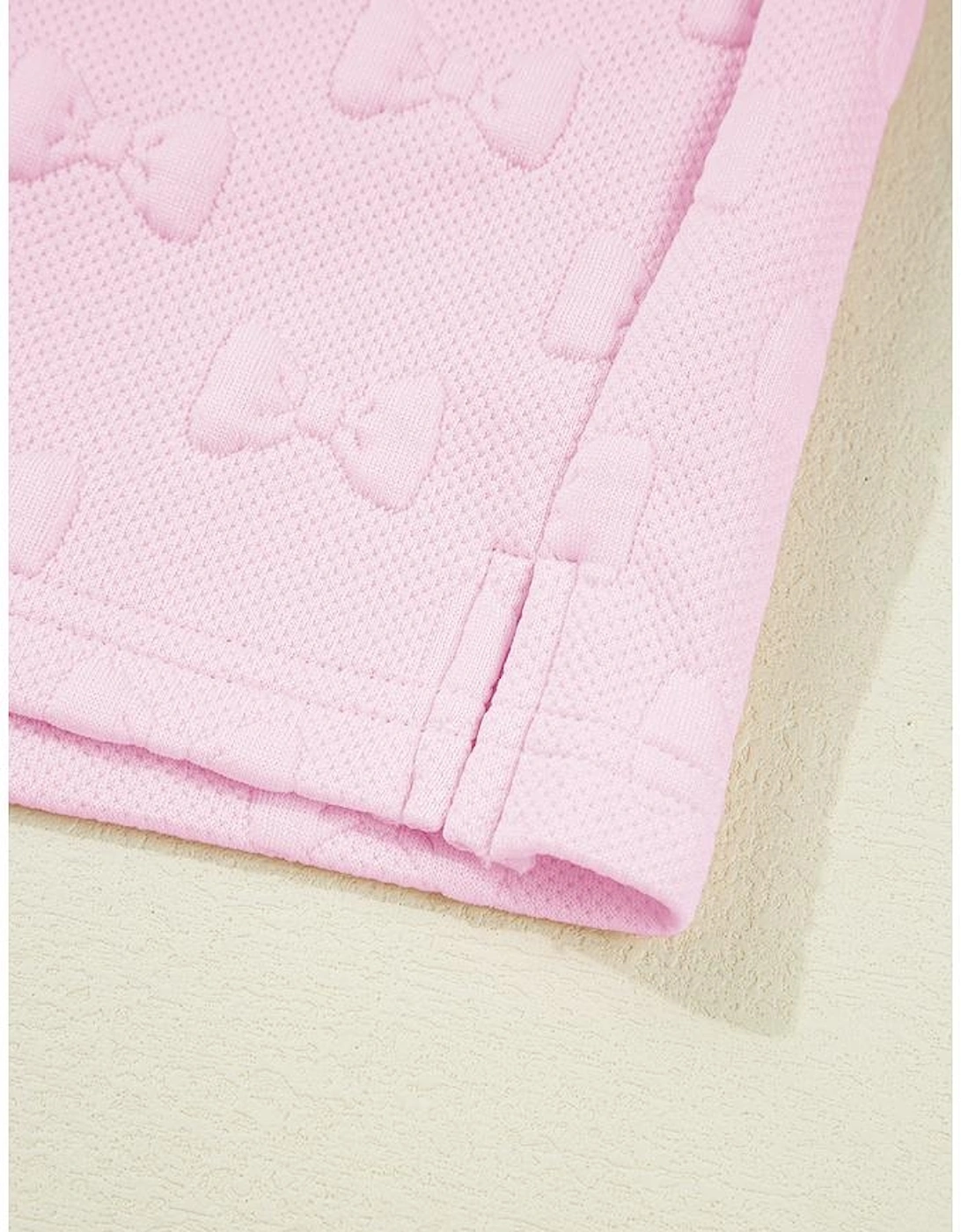 Pink Bow Jacquard Ruffle Sleeve Short 2pcs Outfit