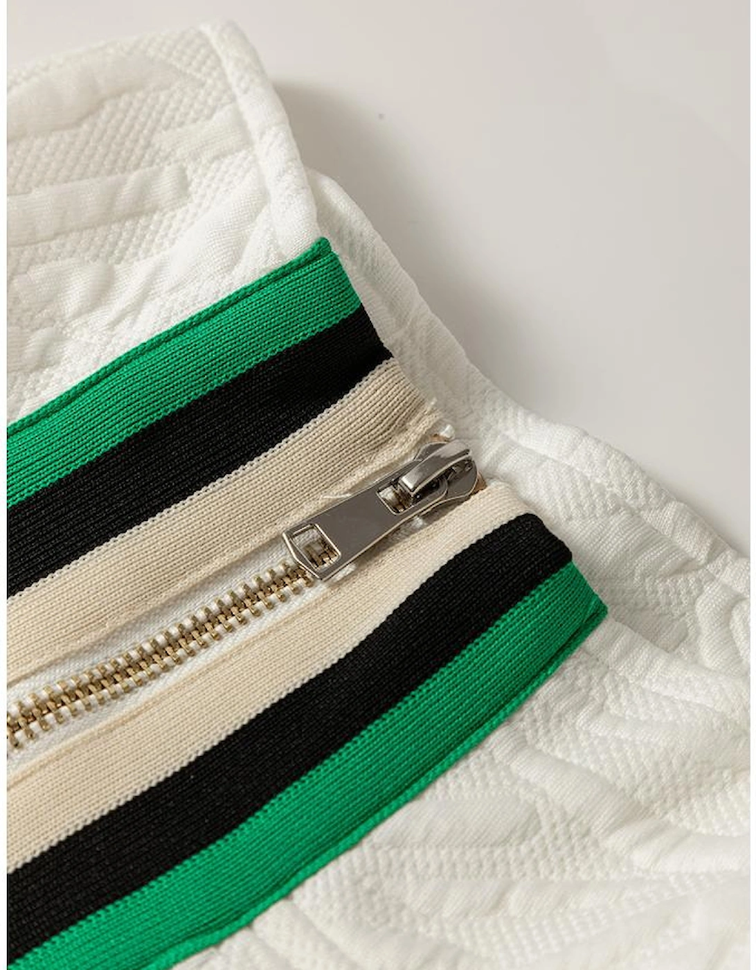 White Jacquard Textured Quarter Zipper Shift Mini Dress