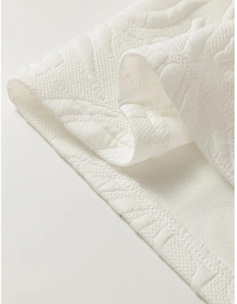 White Jacquard Textured Quarter Zipper Shift Mini Dress