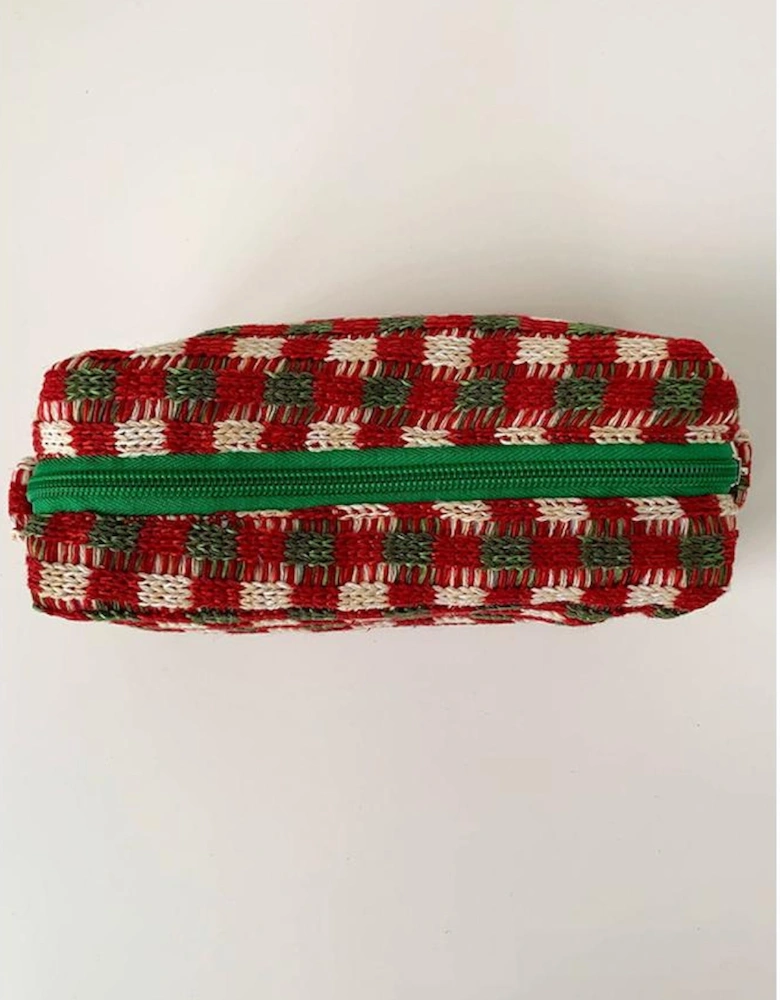 Racing Red Christmas Style Crochet Zipper Square Makeup Bag