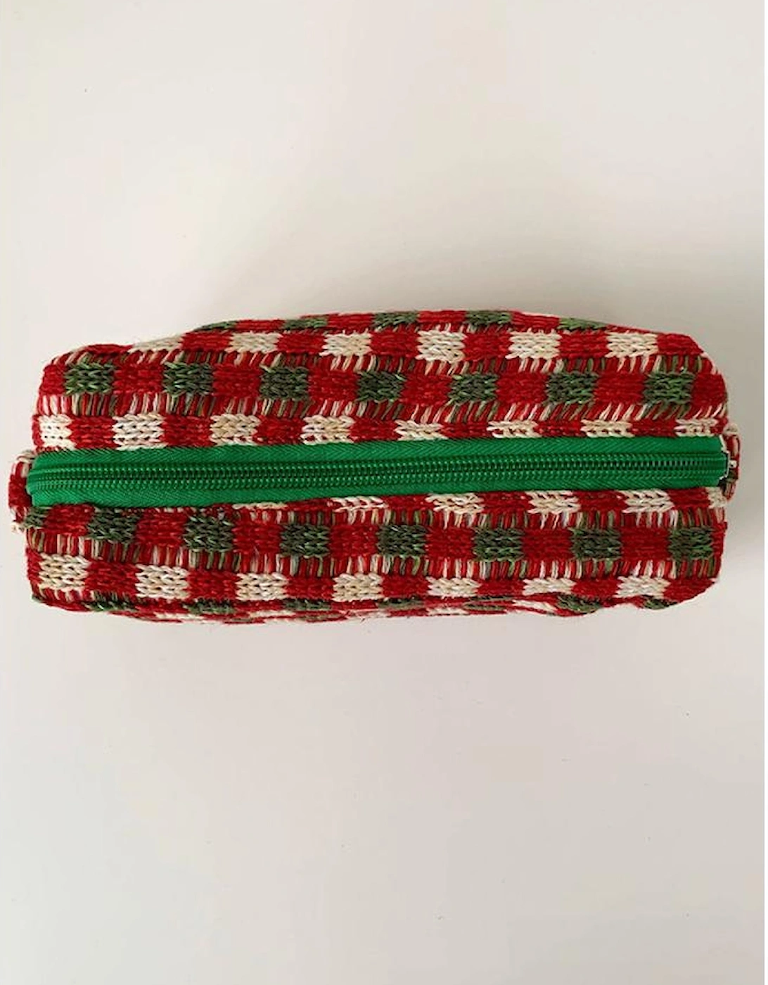 Racing Red Christmas Style Crochet Zipper Square Makeup Bag