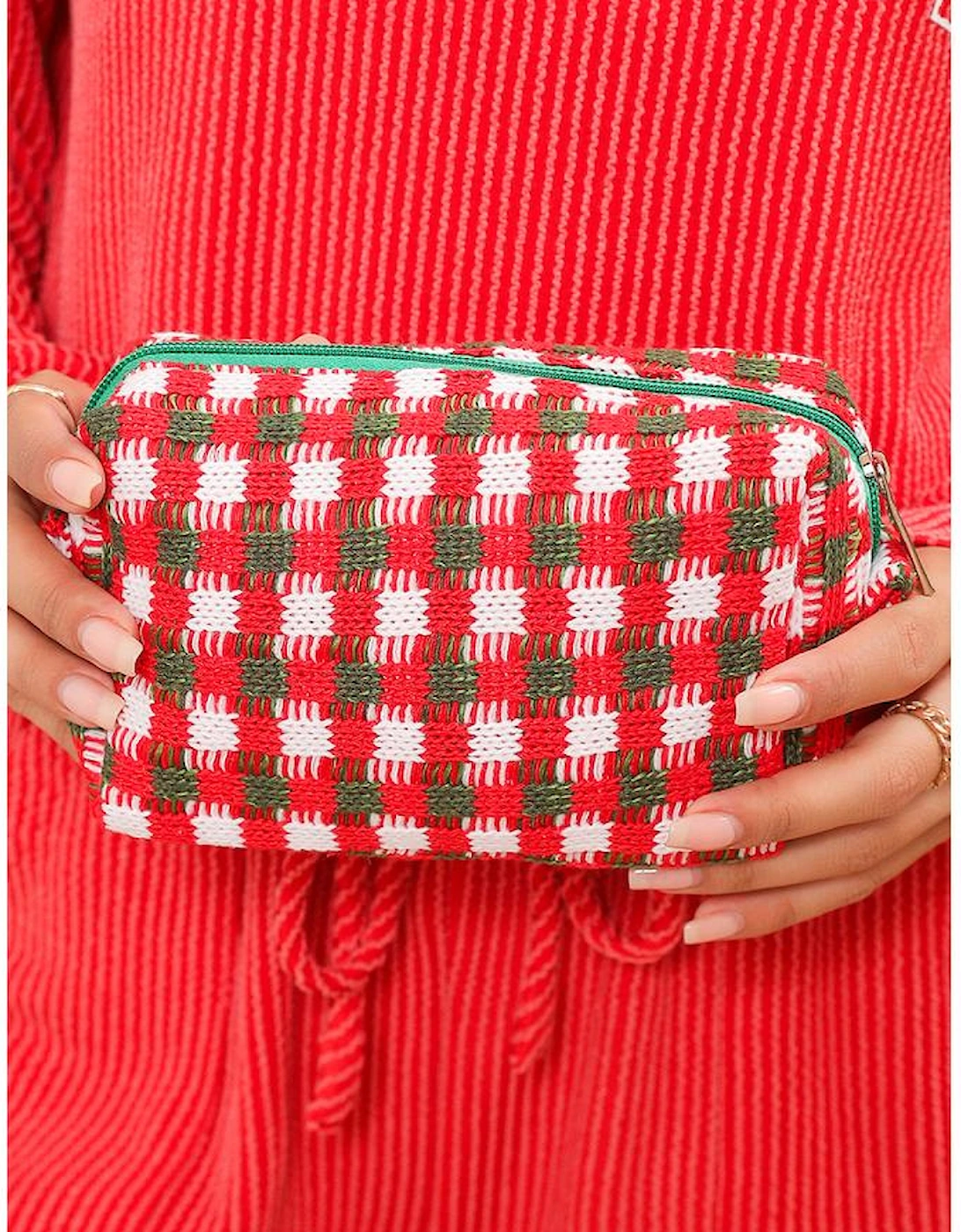 Racing Red Christmas Style Crochet Zipper Square Makeup Bag, 14 of 13