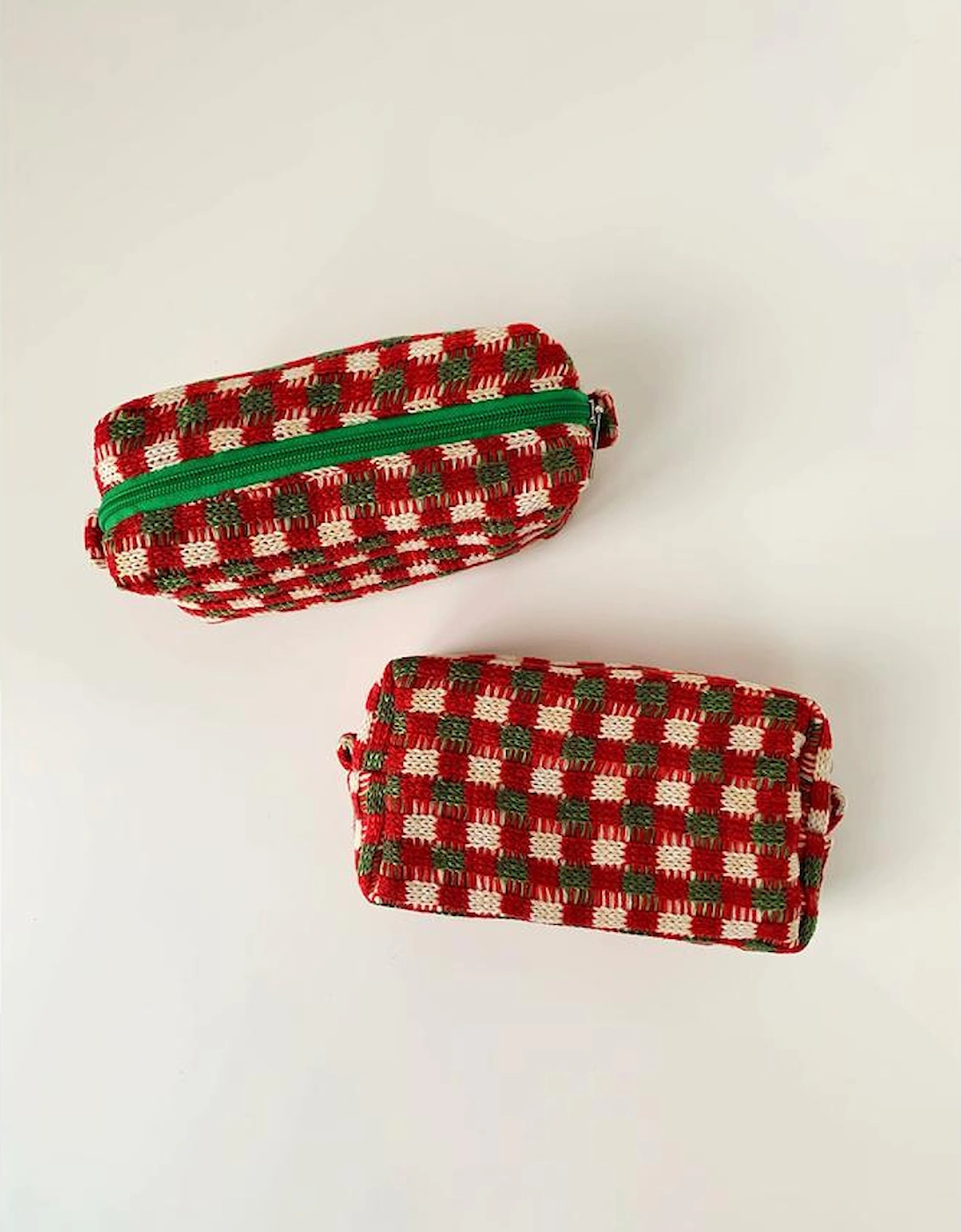 Racing Red Christmas Style Crochet Zipper Square Makeup Bag