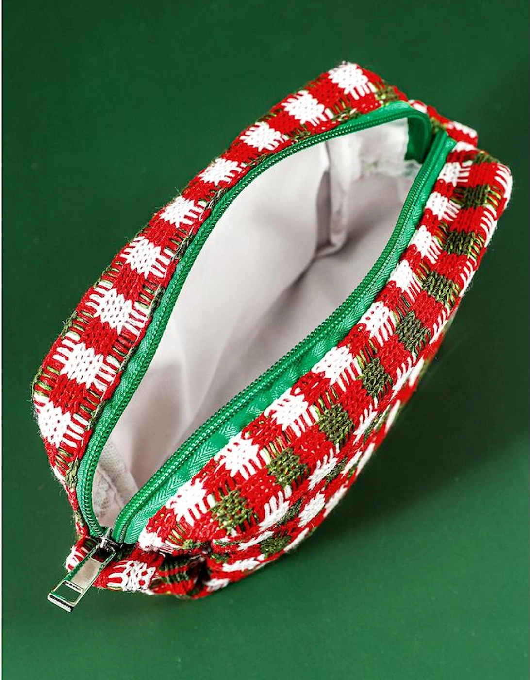 Racing Red Christmas Style Crochet Zipper Square Makeup Bag