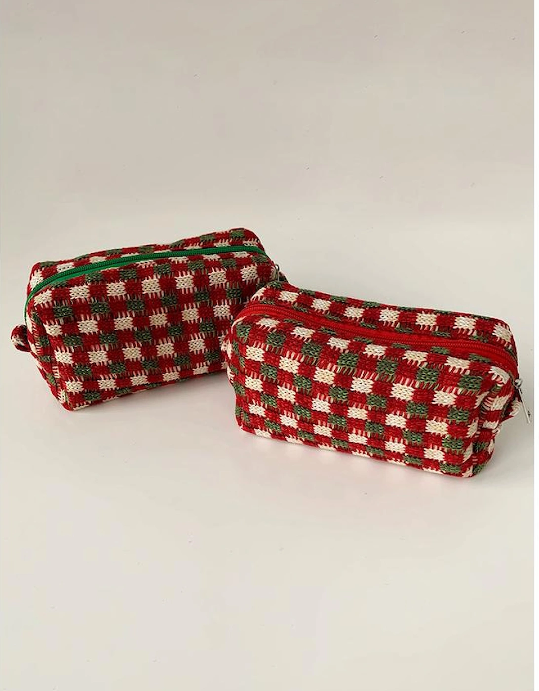 Racing Red Christmas Style Crochet Zipper Square Makeup Bag
