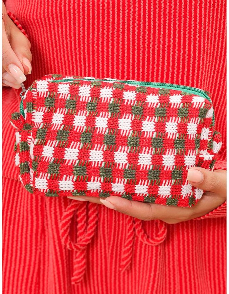 Racing Red Christmas Style Crochet Zipper Square Makeup Bag