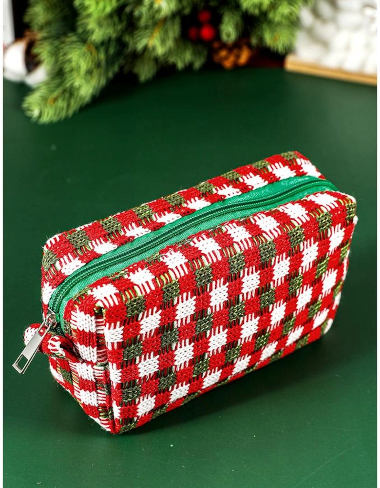 Racing Red Christmas Style Crochet Zipper Square Makeup Bag
