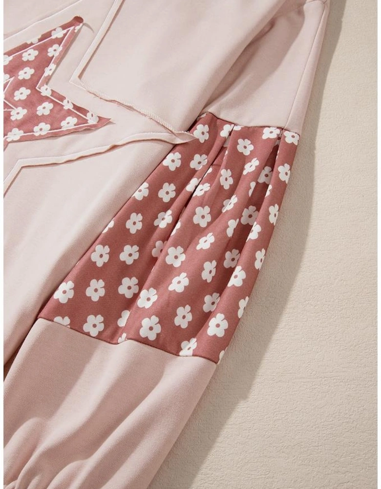 Delicacy Floral Patchwork Star Pattern Drawstring Hoodie