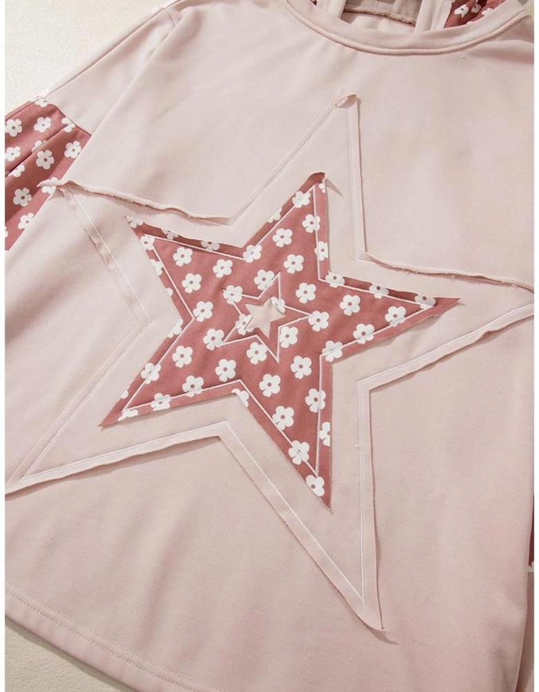 Delicacy Floral Patchwork Star Pattern Drawstring Hoodie