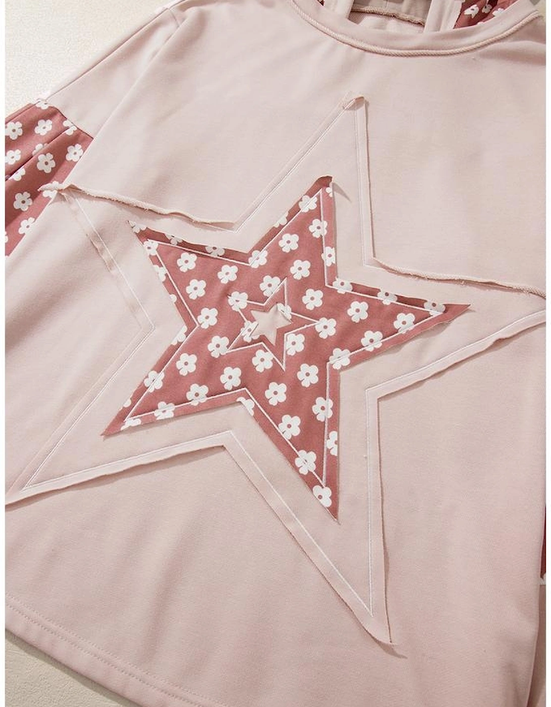 Delicacy Floral Patchwork Star Pattern Drawstring Hoodie