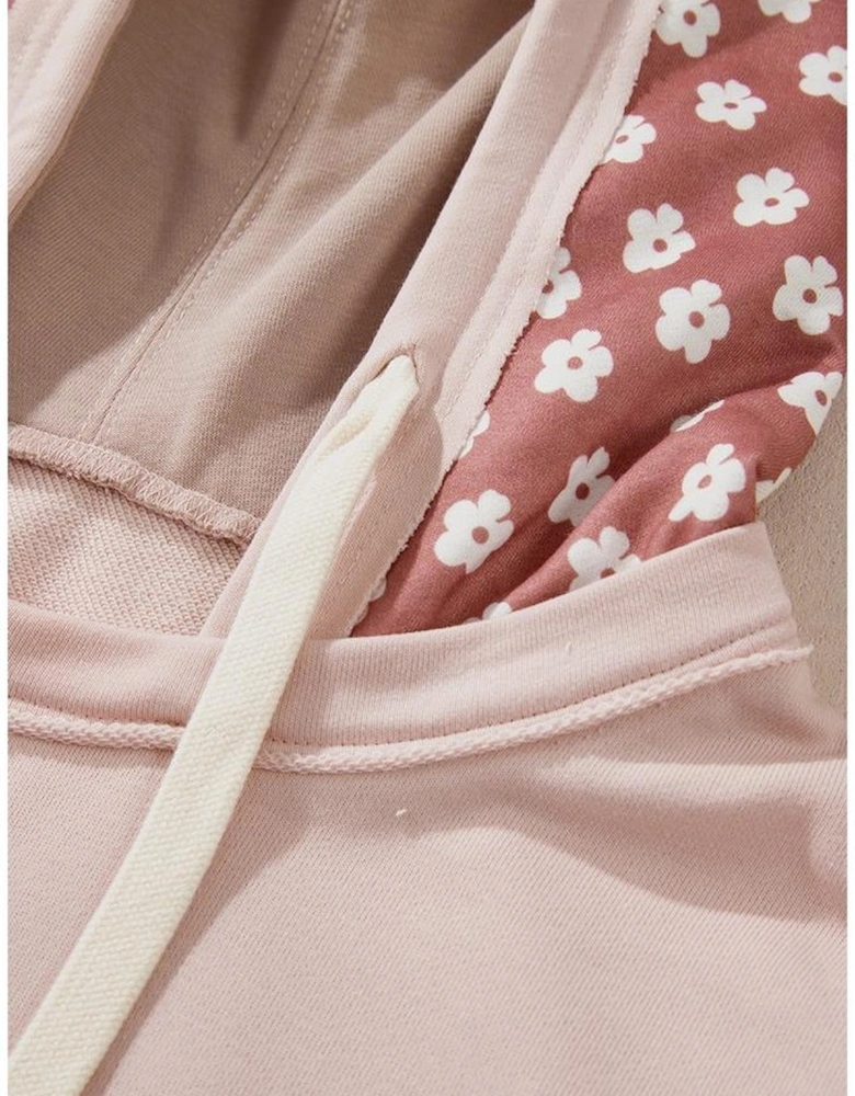 Delicacy Floral Patchwork Star Pattern Drawstring Hoodie