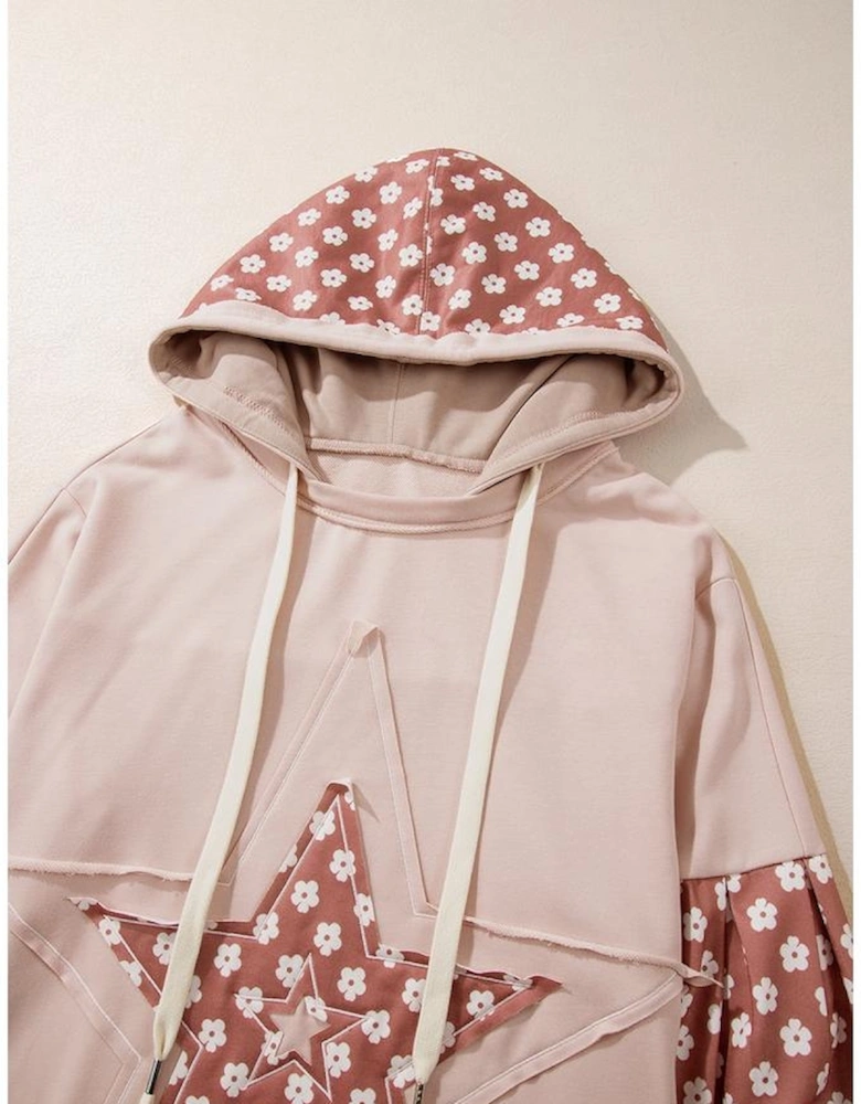 Delicacy Floral Patchwork Star Pattern Drawstring Hoodie