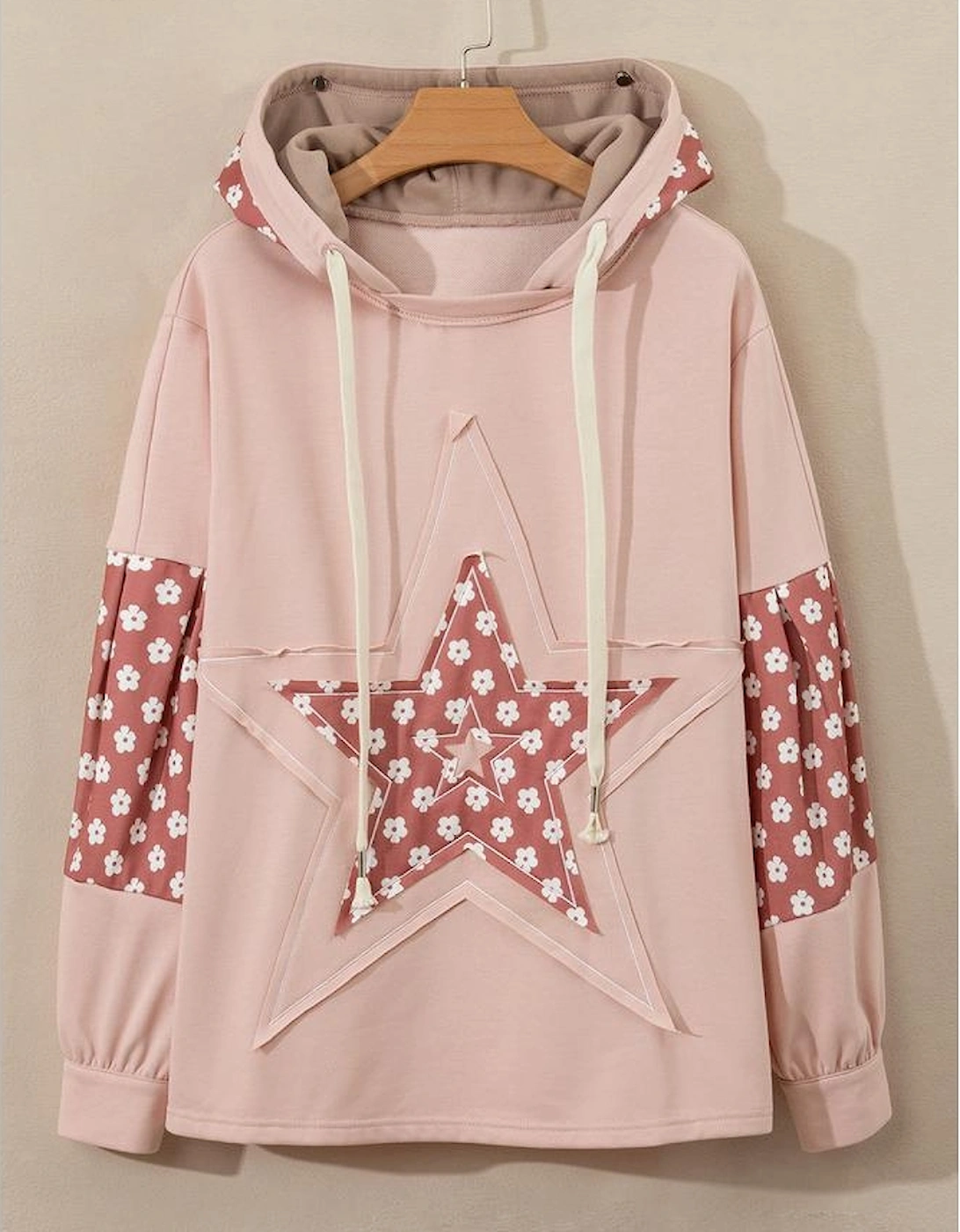 Delicacy Floral Patchwork Star Pattern Drawstring Hoodie