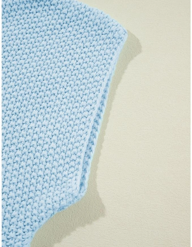 Iceland Blue High Neck Bat Short Sleeve Sweater