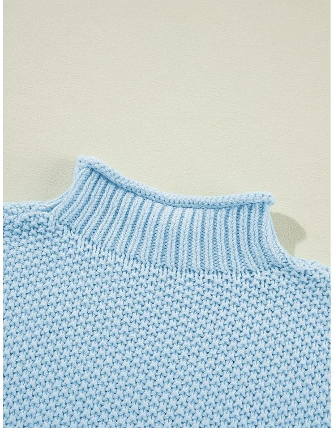 Iceland Blue High Neck Bat Short Sleeve Sweater