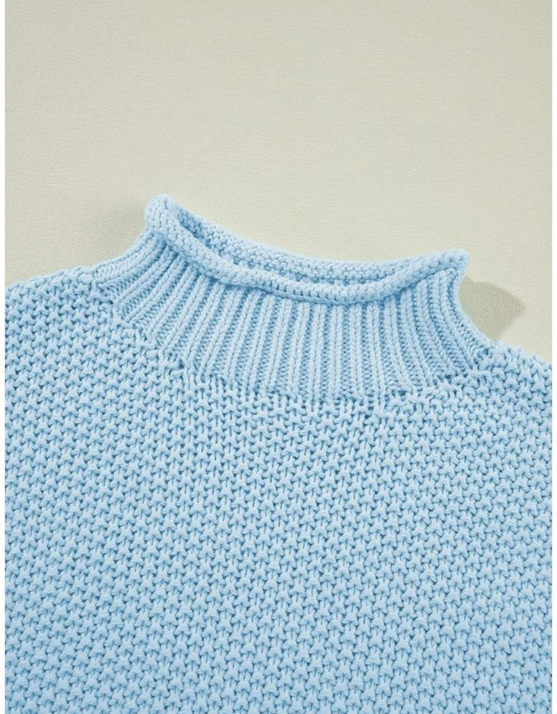 Iceland Blue High Neck Bat Short Sleeve Sweater