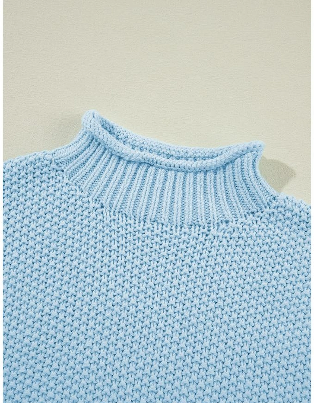 Iceland Blue High Neck Bat Short Sleeve Sweater