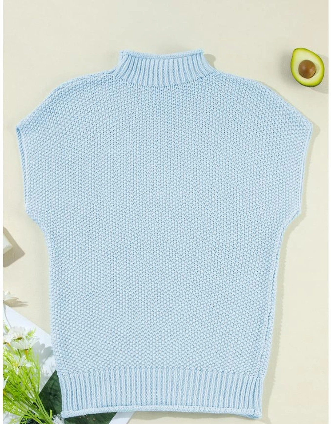 Iceland Blue High Neck Bat Short Sleeve Sweater